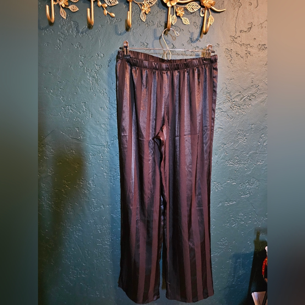 Silky Striped Wide-Leg Pants Black